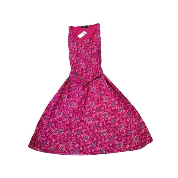 LAUREN Ralph Lauren Womens 8 Geometric Print Belted Crepe Midi Dress Fuchsia NWT - Picture 5 of 15
